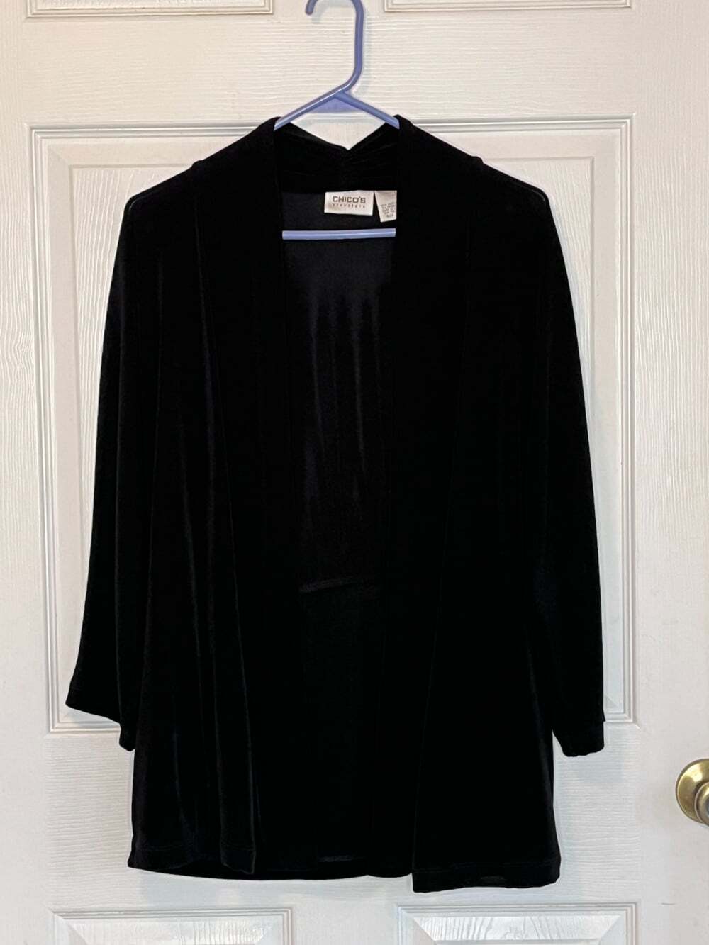 Chicos Travelers 1 Open Jacket sz M Slinky Knit Dolman Sleeves Inside Pockets